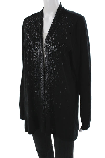 Eileen Fisher Womens Beaded Merino V-Neck Cardigan Black Size 1X
