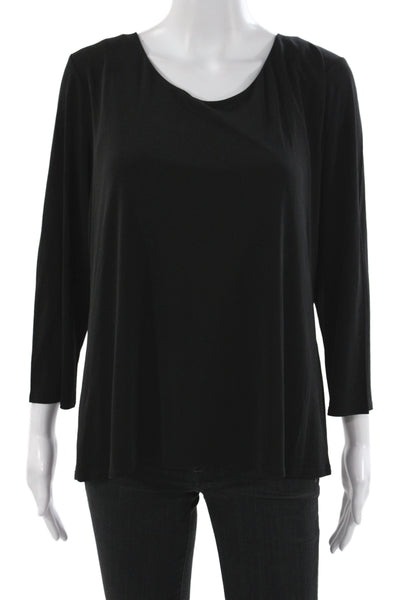 Eileen Fisher Women Basic Silk Scoop Neck Blouse Black 3/4 Sleeve Size XL