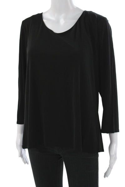 Eileen Fisher Women Basic Silk Scoop Neck Blouse Black 3/4 Sleeve Size XL
