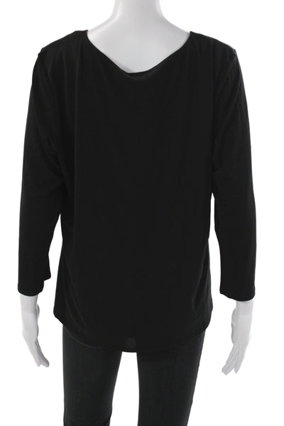 Eileen Fisher Women Basic Silk Scoop Neck Blouse Black 3/4 Sleeve Size XL