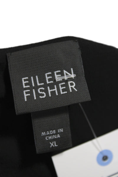 Eileen Fisher Women Basic Silk Scoop Neck Blouse Black 3/4 Sleeve Size XL