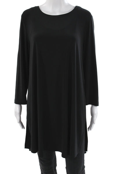 Sympli Women Black Tunic Blouse 3/4 Sleeve Round Neck Size 18