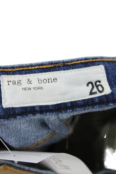 Rag & Bone Womens Straight Jeans Blue Mid Rise Button Cotton Size 26