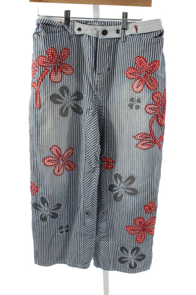 We The Free Womens Cropped High Rise Floral Blue Cotton Pants Size 0