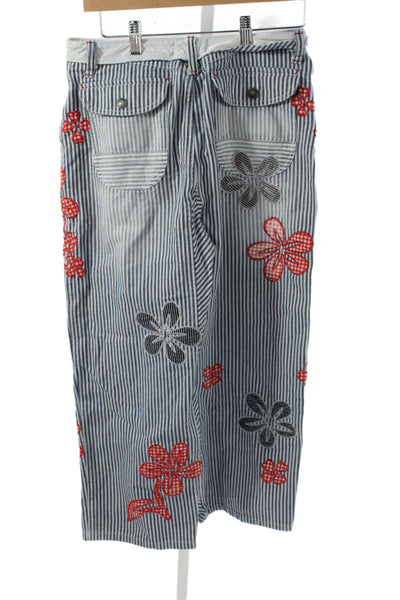 We The Free Womens Cropped High Rise Floral Blue Cotton Pants Size 0