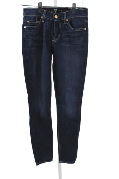 7 For All Mankind Womens Skinny High Rise Blue Jeans Button Size 24