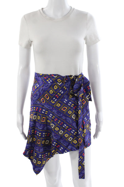 Isabel Marant Womens Blue Silk Geometric Mini Skirt Tie Size 40