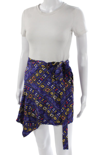 Isabel Marant Womens Blue Silk Geometric Mini Skirt Tie Size 40