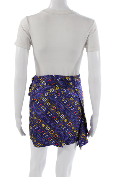 Isabel Marant Womens Blue Silk Geometric Mini Skirt Tie Size 40
