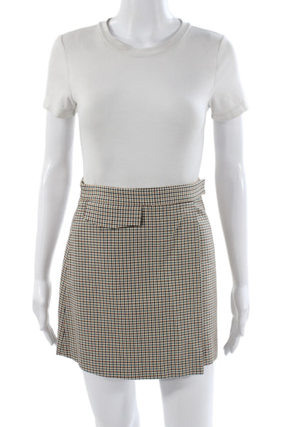 Theory Women Beige Plaid Mini Skort Cotton Blend Snap Closure Size 00