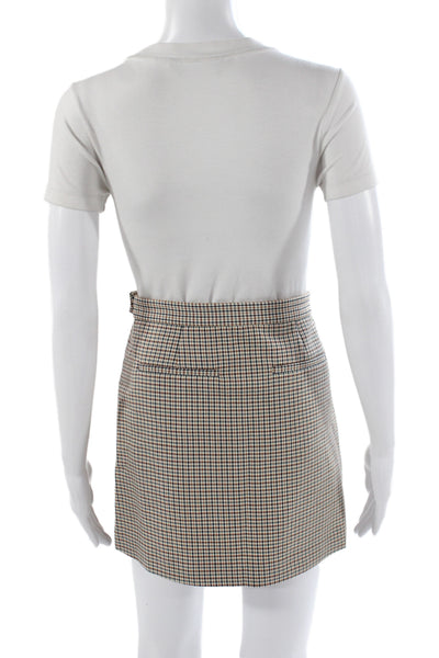 Theory Women Beige Plaid Mini Skort Cotton Blend Snap Closure Size 00