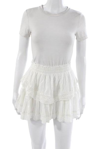 Love Shack Fancy Womens Mini Skirt White Cotton Solid Bohemian Size 1