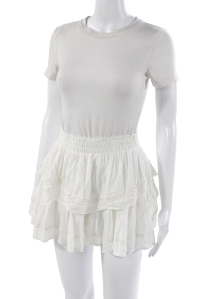 Love Shack Fancy Womens Mini Skirt White Cotton Solid Bohemian Size 1