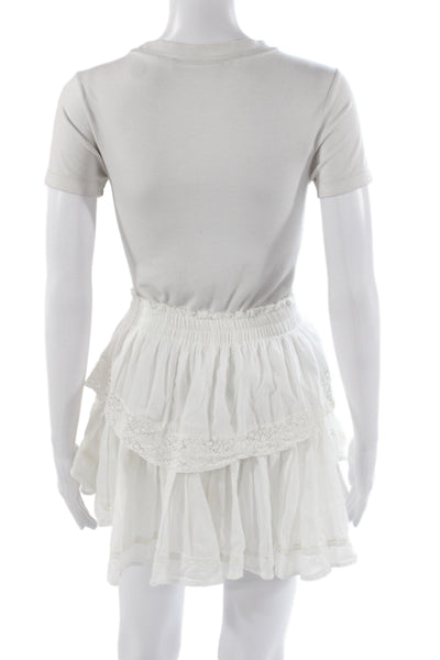 Love Shack Fancy Womens Mini Skirt White Cotton Solid Bohemian Size 1