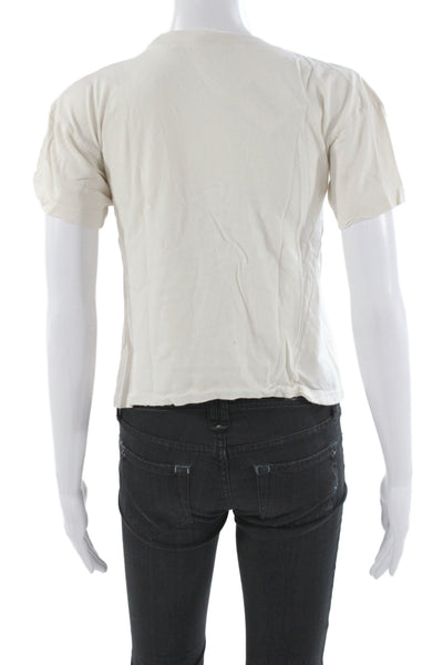 Made Worn Women Jersey Ramones T-Shirt Beige Crew Neck Short Sleeve Size XS