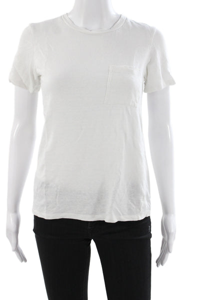 Theory Womens Basic White Linen T-Shirt Short Sleeve Crew Neck Size PP