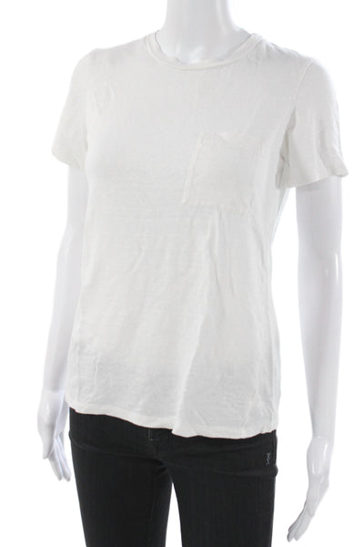 Theory Womens Basic White Linen T-Shirt Short Sleeve Crew Neck Size PP