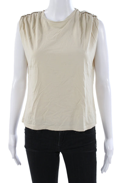Theory Womens Basic T-Shirt Beige Pima Cotton Crew Neck Sleeveless Size PP