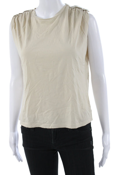 Theory Womens Basic T-Shirt Beige Pima Cotton Crew Neck Sleeveless Size PP
