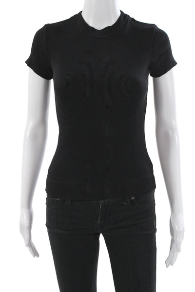 Theory Womens Basic Black Mock Neck Short Sleeve T-Shirt Size PP