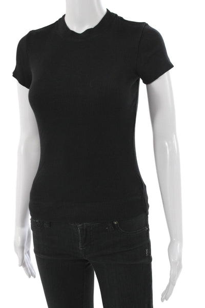 Theory Womens Basic Black Mock Neck Short Sleeve T-Shirt Size PP