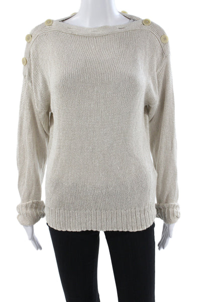 Joie Women Beige Boat Neck Long Sleeve Pullover 35% Rayon Size M