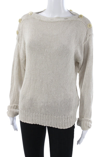Joie Women Beige Boat Neck Long Sleeve Pullover 35% Rayon Size M