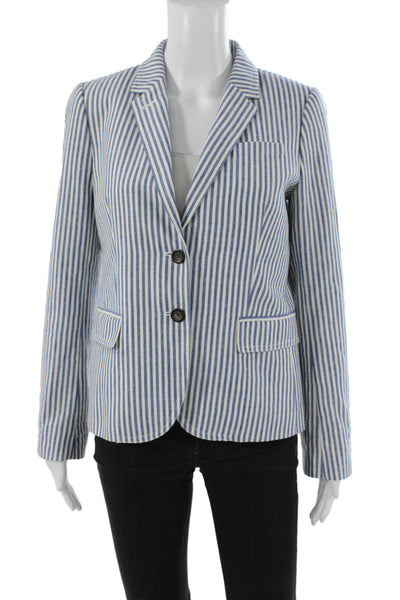 J Crew Women Striped Blue Button Front Long Sleeve Basic Jacket Size 6