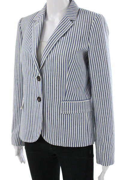 J Crew Women Striped Blue Button Front Long Sleeve Basic Jacket Size 6