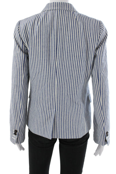 J Crew Women Striped Blue Button Front Long Sleeve Basic Jacket Size 6