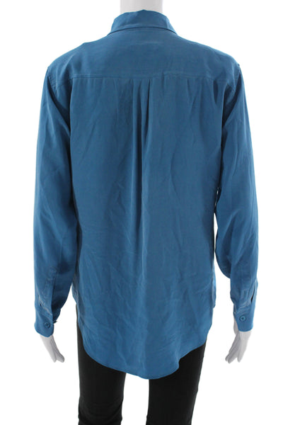 Equipment Femme Women Silk Collared Long Sleeve Blue Blouse Size S