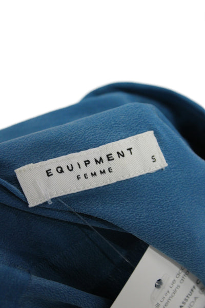 Equipment Femme Women Silk Collared Long Sleeve Blue Blouse Size S