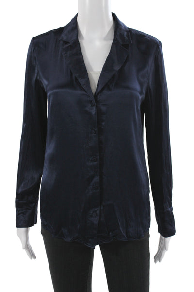 J Crew Women Basic Collared Long Sleeve Viscose Blue Blouse Size S