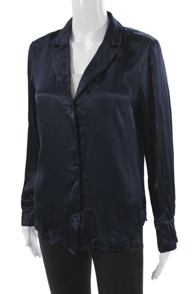 J Crew Women Basic Collared Long Sleeve Viscose Blue Blouse Size S