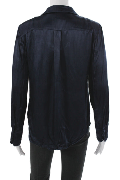 J Crew Women Basic Collared Long Sleeve Viscose Blue Blouse Size S
