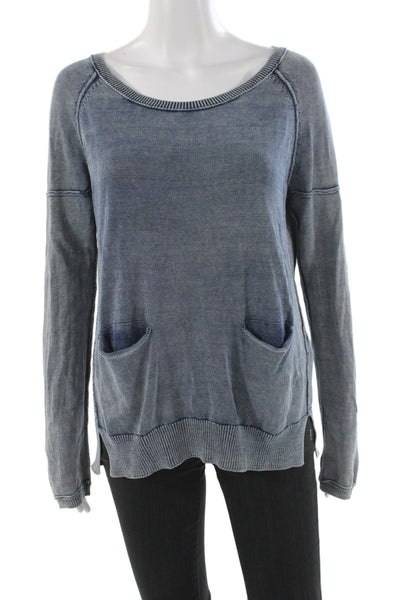 Splendid Women Pullover Sweater Blue Scoop Neck Long Sleeve 100% Cotton Size L