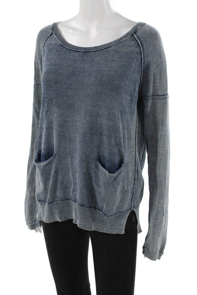 Splendid Women Pullover Sweater Blue Scoop Neck Long Sleeve 100% Cotton Size L