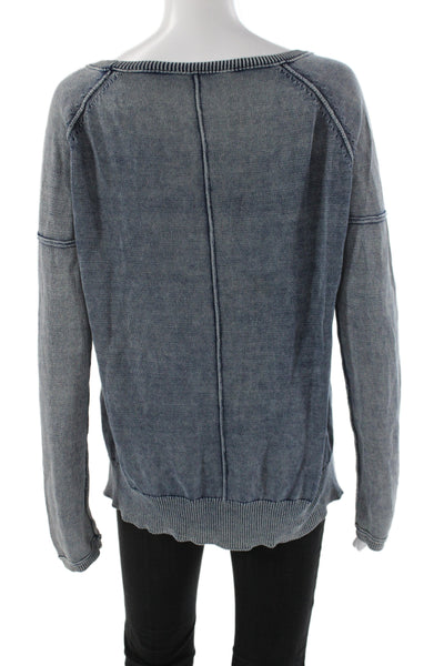 Splendid Women Pullover Sweater Blue Scoop Neck Long Sleeve 100% Cotton Size L