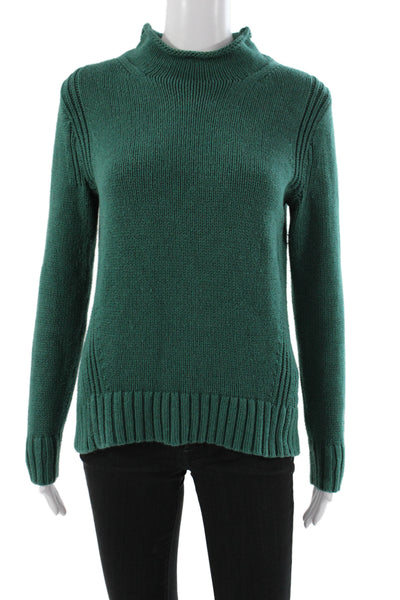 J Crew Womens Green 100% Cotton Mock Neck Pullover Sweater Long Sleeve Size S