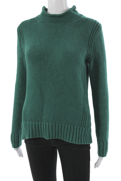 J Crew Womens Green 100% Cotton Mock Neck Pullover Sweater Long Sleeve Size S