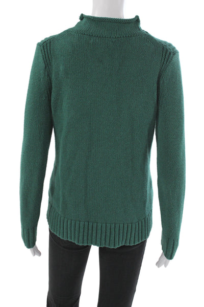J Crew Womens Green 100% Cotton Mock Neck Pullover Sweater Long Sleeve Size S