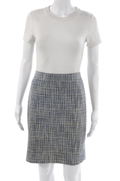 J Crew Women Blue Plaid Straight Pencil Skirt Knee Length Cotton Size 2