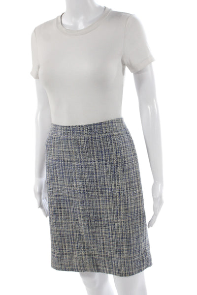 J Crew Women Blue Plaid Straight Pencil Skirt Knee Length Cotton Size 2