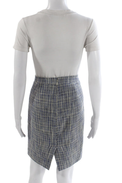 J Crew Women Blue Plaid Straight Pencil Skirt Knee Length Cotton Size 2