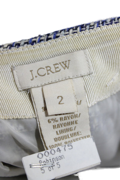 J Crew Women Blue Plaid Straight Pencil Skirt Knee Length Cotton Size 2