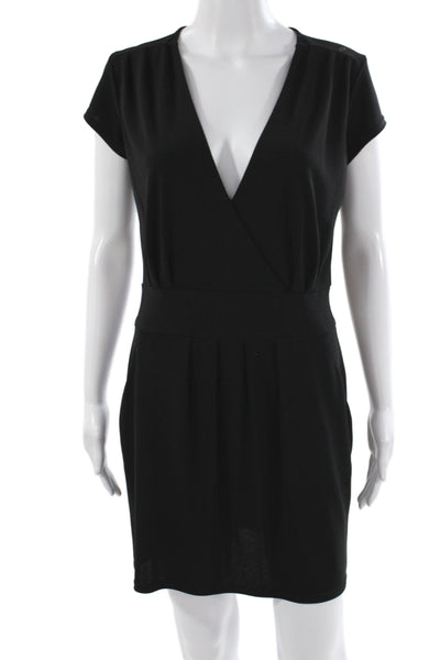 Trouve Womens Wrap Dress Black V-Neck Short Sleeve Polyester Size S