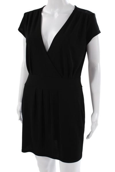 Trouve Womens Wrap Dress Black V-Neck Short Sleeve Polyester Size S