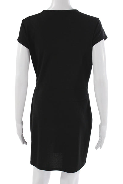 Trouve Womens Wrap Dress Black V-Neck Short Sleeve Polyester Size S
