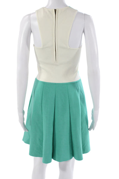 Parker Women Fit & Flare Green Scoop Neck Sleeveless Colorblock Dress Size M