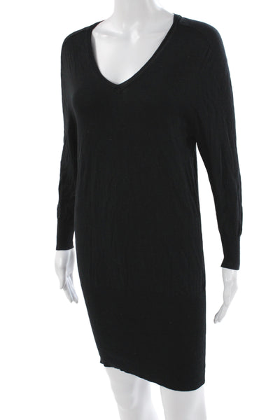 BCBGMAXAZRIA Women Sweater Dress Black Knit V-Neck Long Sleeve Short Size XS